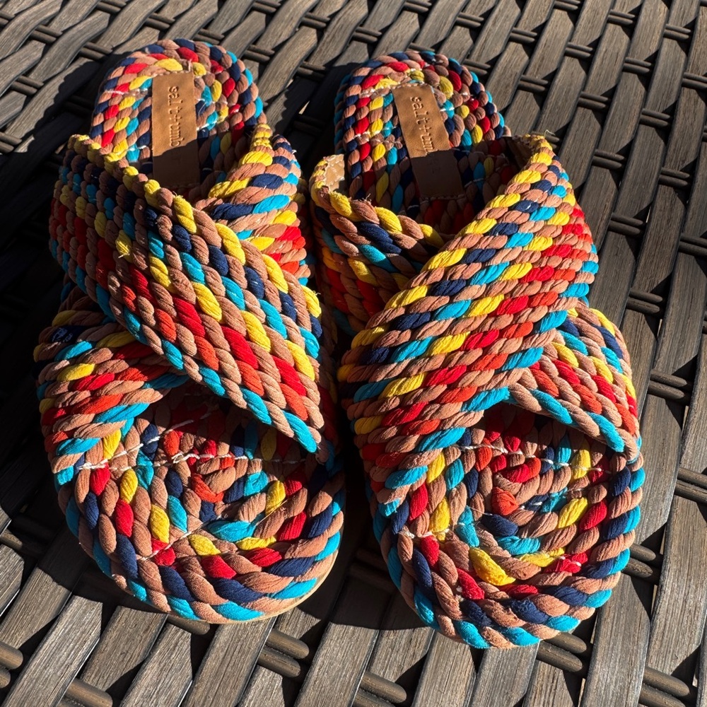 Salt + Umber Saraya Multi-Rainbow Fabric Rope Sandal Size 8 - Picture 8 of 11